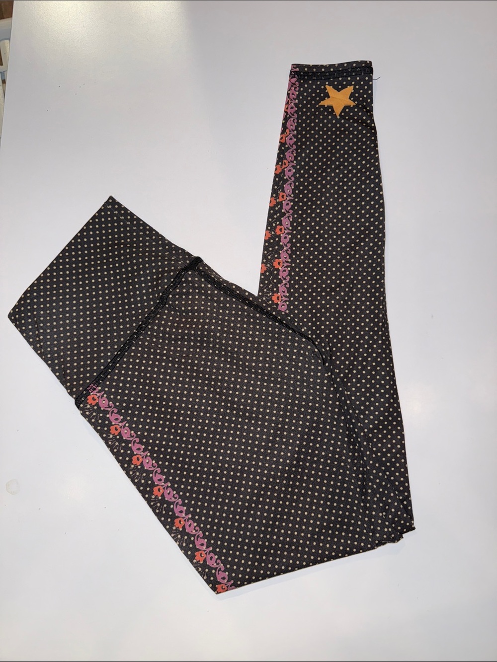 Teeki women' Black Polka Dot Leggings with Pink Floral Trim
